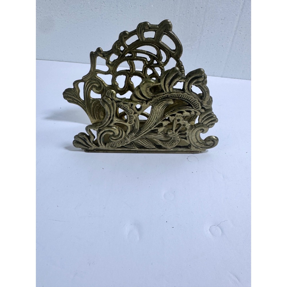 Unbranded Brass Napkin Holder Home OS‎ Gold Excellent Ornate Filigree Vintage